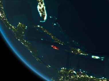 Son derece detaylı yüzey dokuları ile gece Dünya gezegeninin yörüngesine Jamaika'dan. 3D çizim. Nasa tarafından döşenmiş bu görüntü unsurları.