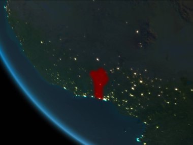 Benin son derece detaylı yüzey dokuları ile gece Dünya gezegeninin yörüngeden. 3D çizim. Nasa tarafından döşenmiş bu görüntü unsurları.