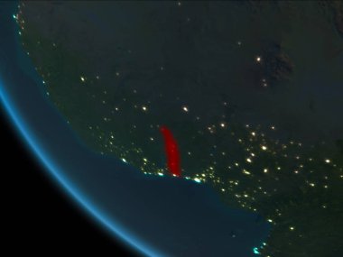 Togo son derece detaylı yüzey dokuları ile gece Dünya gezegeninin yörüngeden. 3D çizim. Nasa tarafından döşenmiş bu görüntü unsurları.