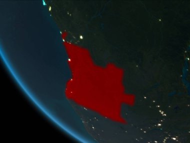 Son derece detaylı yüzey dokuları ile gece Dünya gezegeninin yörüngesine Angola'dan. 3D çizim. Nasa tarafından döşenmiş bu görüntü unsurları.