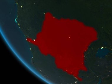 Demokratik Kongo Cumhuriyeti son derece detaylı yüzey dokuları ile gece Dünya gezegeninin yörüngeden. 3D çizim. Nasa tarafından döşenmiş bu görüntü unsurları.