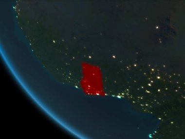 Gana son derece detaylı yüzey dokuları ile gece Dünya gezegeninin yörüngeden. 3D çizim. Nasa tarafından döşenmiş bu görüntü unsurları.