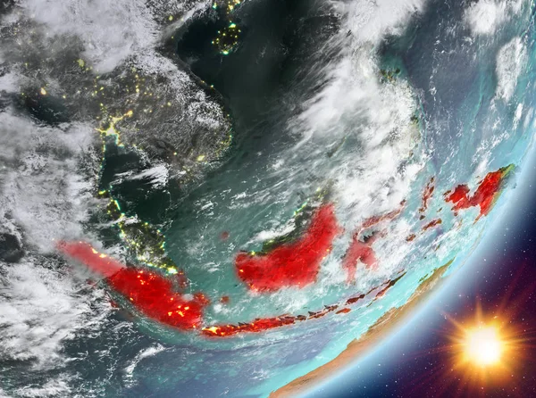 Indonesia Desde Órbita Del Planeta Tierra Salida Del Sol Con —  Fotos de Stock