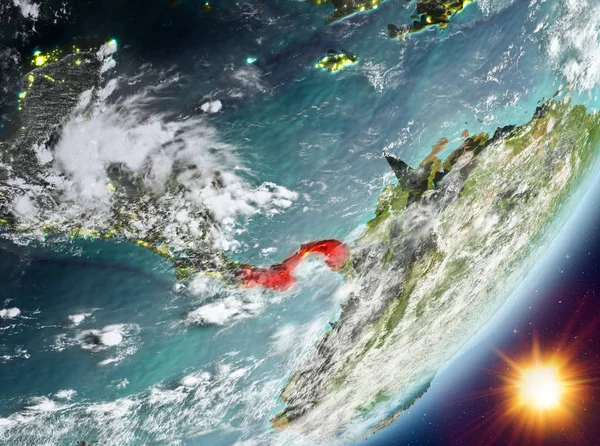 Panama Sunrise son derece detaylı yüzey dokuları ve bulutlar Dünya gezegeninin yörüngeden. 3D çizim. Nasa tarafından döşenmiş bu görüntü unsurları.
