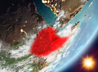 Etiyopya Sunrise son derece detaylı yüzey dokuları ve bulutlar Dünya gezegeninin yörüngeden. 3D çizim. Nasa tarafından döşenmiş bu görüntü unsurları.