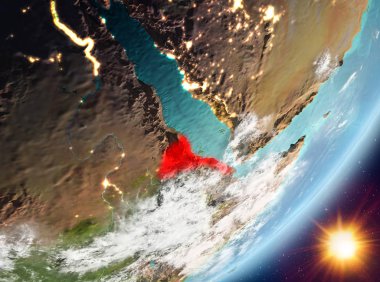 Eritre Sunrise son derece detaylı yüzey dokuları ve bulutlar Dünya gezegeninin yörüngeden. 3D çizim. Nasa tarafından döşenmiş bu görüntü unsurları.
