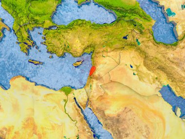 Lübnan'da kabarık ülkelerle gerçekçi haritada kırmızı. 3D çizim. Nasa tarafından döşenmiş bu görüntü unsurları.