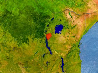 Burundi Kırmızı kabarık ülkelerle gerçekçi harita üzerinde. 3D çizim. Nasa tarafından döşenmiş bu görüntü unsurları.