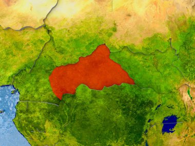 Orta Afrika'da kabarık ülkelerle gerçekçi haritada kırmızı. 3D çizim. Nasa tarafından döşenmiş bu görüntü unsurları.