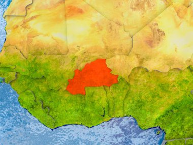 Burkina Faso kabarık ülkelerle gerçekçi haritada kırmızı içinde. 3D çizim. Nasa tarafından döşenmiş bu görüntü unsurları.
