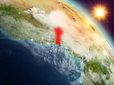 Sunrise modeli gezegeninin uzaydaki bir kırmızı vurgulanır Benin yukarıda. 3D çizim. Nasa tarafından döşenmiş bu görüntü unsurları.