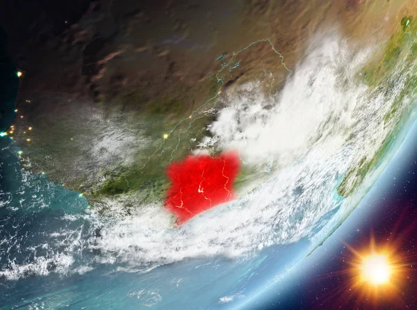 Fildişi Sahili ile son derece detaylı yüzey dokuları ve bulutlar Sunrise Dünya gezegeninin yörüngeden. 3D çizim. Nasa tarafından döşenmiş bu görüntü unsurları.