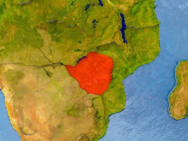 Zimbabwe Rött Realistiska Karta Med Präglade Länder Illustration Delar Denna — Stockfoto