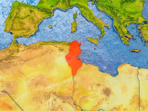 Tunisia Rosso Mappa Realistica Con Paesi Rilievo Illustrazione Elementi Questa — Foto Stock