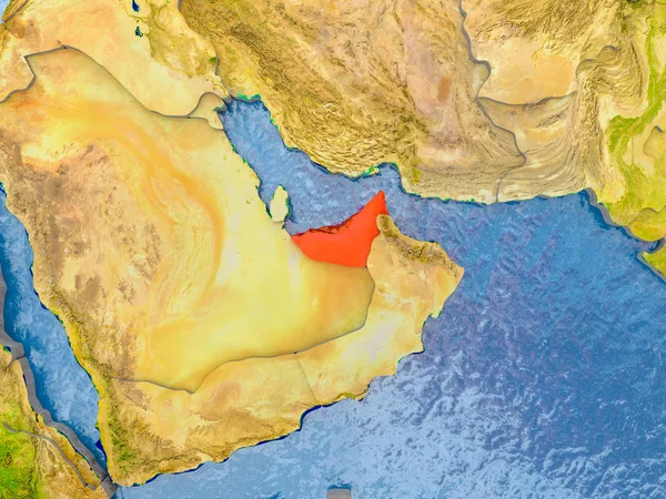 Birleşik Arap Emirlikleri kabarık ülkelerle gerçekçi haritada kırmızı. 3D çizim. Nasa tarafından döşenmiş bu görüntü unsurları.