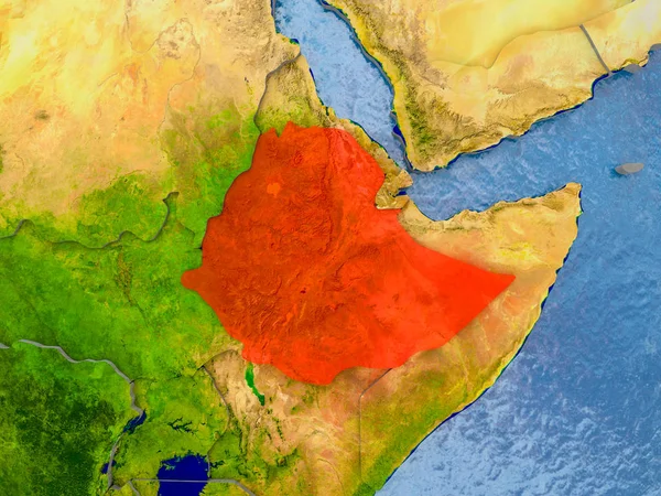 Etiópia Vermelho Mapa Realista Com Países Relevo Ilustração Elementos Desta — Fotografia de Stock