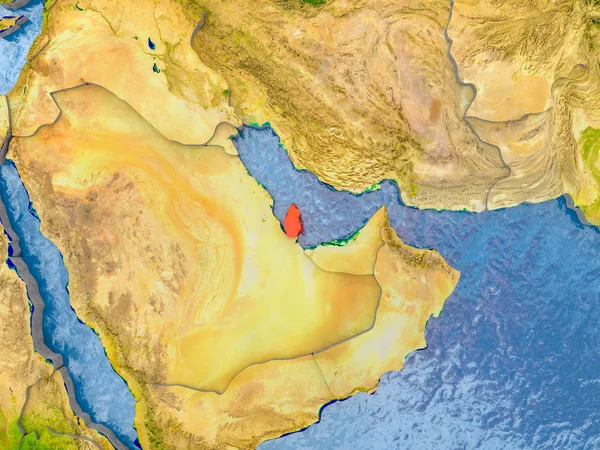 Kabarık ülkelerle gerçekçi haritada kırmızı katar. 3D çizim. Nasa tarafından döşenmiş bu görüntü unsurları.