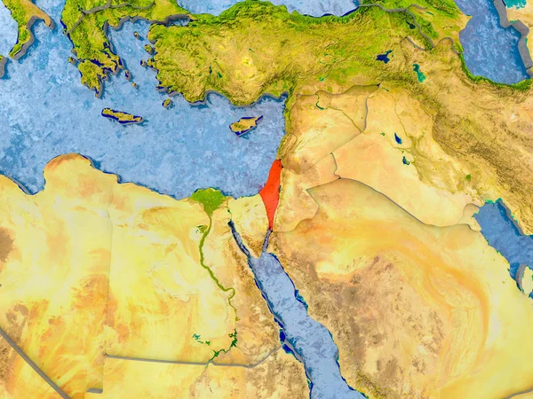 İsrail kabarık ülkelerle gerçekçi haritada kırmızı '. 3D çizim. Nasa tarafından döşenmiş bu görüntü unsurları.