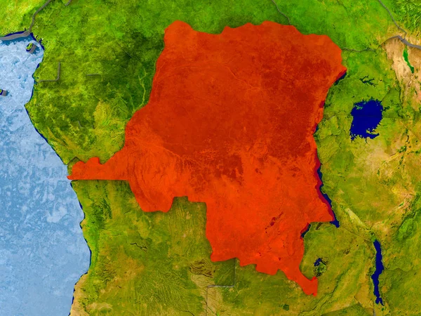 République Démocratique Congo Rouge Sur Une Carte Réaliste Avec Des — Photo