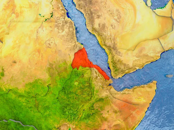 Eritrea Rojo Mapa Realista Con Países Relieve Ilustración Elementos Esta —  Fotos de Stock