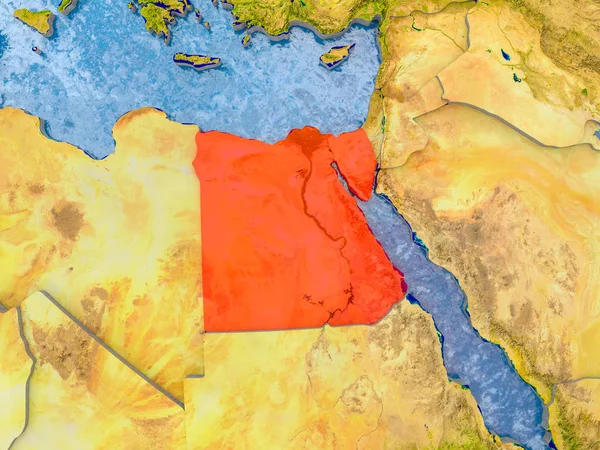Mısır kabarık ülkelerle gerçekçi haritada kırmızı '. 3D çizim. Nasa tarafından döşenmiş bu görüntü unsurları.