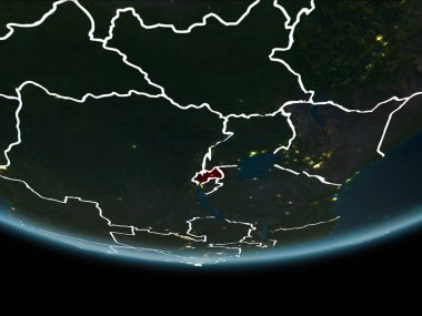 Ruanda görünür Kenarlıklar ve şehir ışıkları ile gece Planet Earth kırmızı vurgulanır. 3D çizim. Nasa tarafından döşenmiş bu görüntü unsurları.