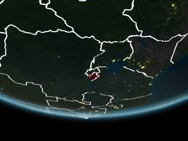 Burundi görünür Kenarlıklar ve şehir ışıkları ile gece Planet Earth kırmızı vurgulanır. 3D çizim. Nasa tarafından döşenmiş bu görüntü unsurları.