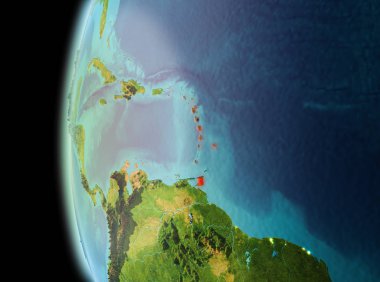 Dünya yörüngesine geç akşam görüldüğü gibi Caribbean Illustration. 3D çizim. Nasa tarafından döşenmiş bu görüntü unsurları.