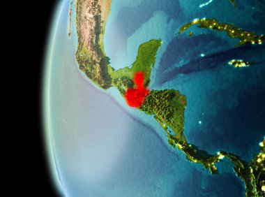 Dünya yörüngesine geç akşam görüldüğü gibi Guatemala Illustration. 3D çizim. Nasa tarafından döşenmiş bu görüntü unsurları.