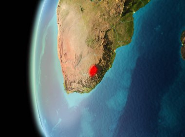 Dünya yörüngesine geç akşam görüldüğü gibi Lesotho Illustration. 3D çizim. Nasa tarafından döşenmiş bu görüntü unsurları.