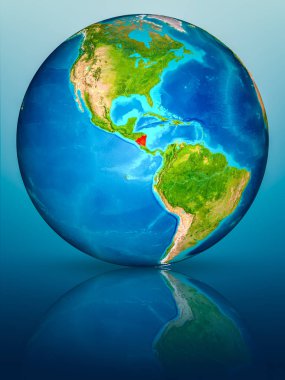 Nikaragua kırmızı yansıtıcı mavi yüzeyi Dünya gezegeninin modeli. 3D çizim. Nasa tarafından döşenmiş bu görüntü unsurları.