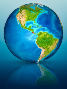 Kosta Rika kırmızı yansıtıcı mavi yüzeyi Dünya gezegeninin modeli. 3D çizim. Nasa tarafından döşenmiş bu görüntü unsurları.