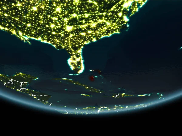 Bahamy Zaznaczone Czerwono Planecie Ziemi Nocy Widocznych Granic Światła Miasta — Zdjęcie stockowe