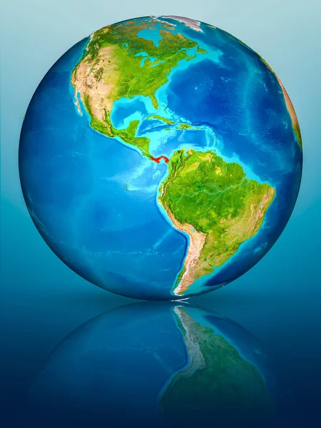 Panama kırmızı yansıtıcı mavi yüzeyi Dünya gezegeninin modeli. 3D çizim. Nasa tarafından döşenmiş bu görüntü unsurları.