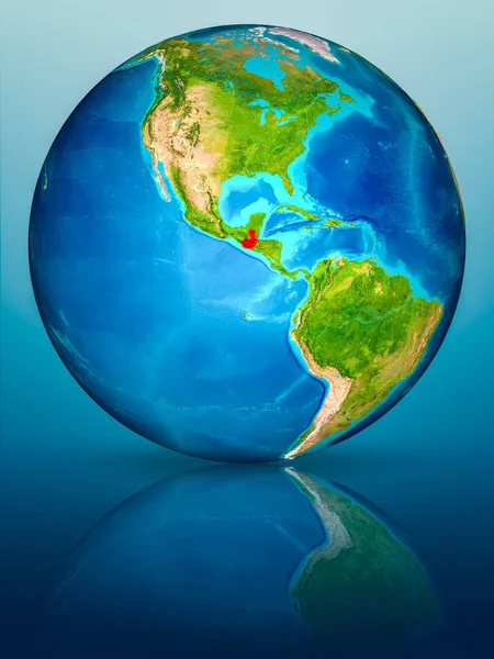 Guatemala kırmızı yansıtıcı mavi yüzeyi Dünya gezegeninin modeli. 3D çizim. Nasa tarafından döşenmiş bu görüntü unsurları.