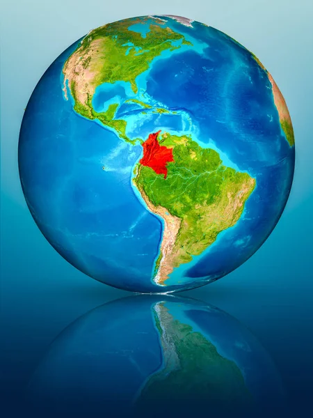 Colombia Rosso Sul Modello Del Pianeta Terra Sulla Superficie Blu — Foto Stock