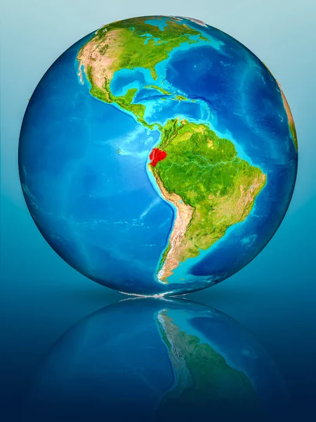 Ecuador Piros Modell Föld Bolygó Fényvisszaverő Kék Felületet Illusztráció Kép — Stock Fotó