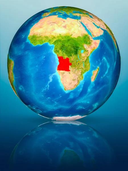 Angola Vermelho Modelo Planeta Terra Superfície Azul Reflexiva Ilustração Elementos — Fotografia de Stock
