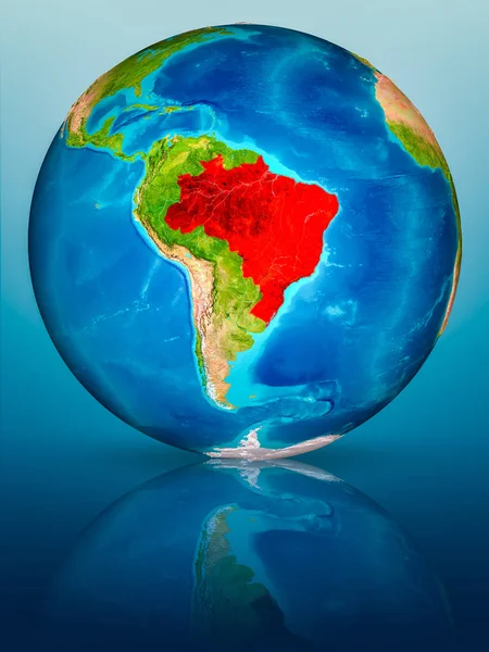 Brazil Red Model Planet Earth Reflective Blue Surface Illustration Elements — Stock Photo, Image