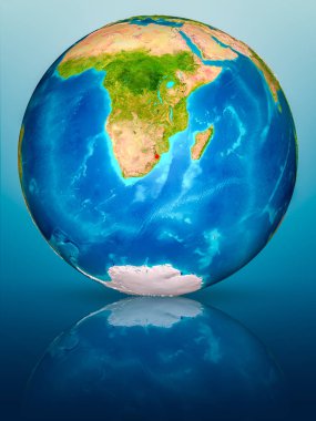 Svaziland kırmızı yansıtıcı mavi yüzeyi Dünya gezegeninin modeli. 3D çizim. Nasa tarafından döşenmiş bu görüntü unsurları.