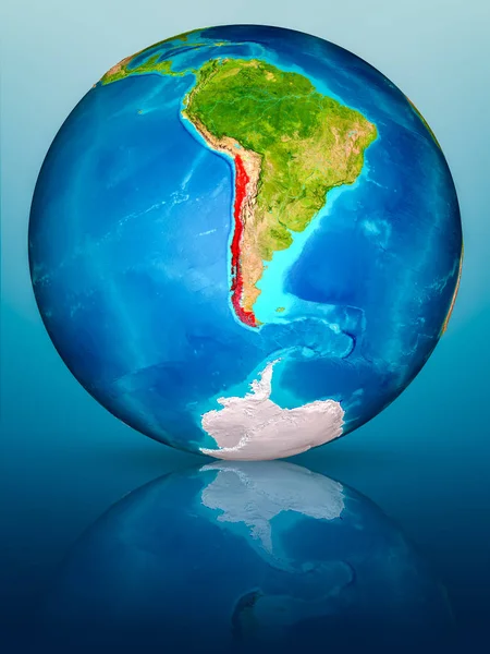 Chile Rojo Sobre Modelo Del Planeta Tierra Sobre Superficie Azul — Foto de Stock