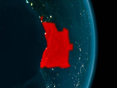 Dünya yörüngesine geceleri görüldüğü gibi Angola Illustration. 3D çizim. Nasa tarafından döşenmiş bu görüntü unsurları.