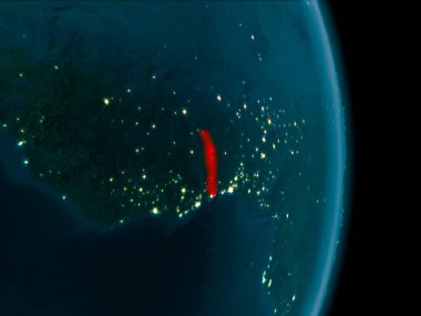 Dünya yörüngesine geceleri görüldüğü gibi Togo Illustration. 3D çizim. Nasa tarafından döşenmiş bu görüntü unsurları.