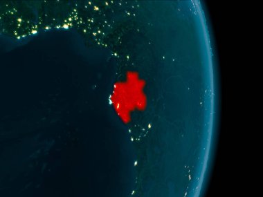 Dünya yörüngesine geceleri görüldüğü gibi Gabon Illustration. 3D çizim. Nasa tarafından döşenmiş bu görüntü unsurları.