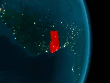 Dünya yörüngesine geceleri görüldüğü gibi Gana Illustration. 3D çizim. Nasa tarafından döşenmiş bu görüntü unsurları.