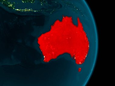 Dünya yörüngesine geceleri görüldüğü gibi Avustralya Illustration. 3D çizim. Nasa tarafından döşenmiş bu görüntü unsurları.