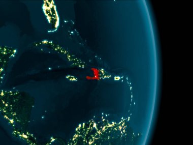 Dünya yörüngesine geceleri görüldüğü gibi Haiti Illustration. 3D çizim. Nasa tarafından döşenmiş bu görüntü unsurları.