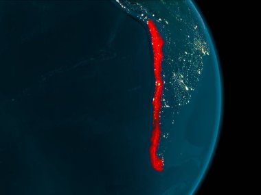 Dünya yörüngesine geceleri görüldüğü gibi Şili Illustration. 3D çizim. Nasa tarafından döşenmiş bu görüntü unsurları.
