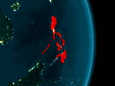 Dünya yörüngesine geceleri görüldüğü gibi Türkiye Illustration. 3D çizim. Nasa tarafından döşenmiş bu görüntü unsurları.