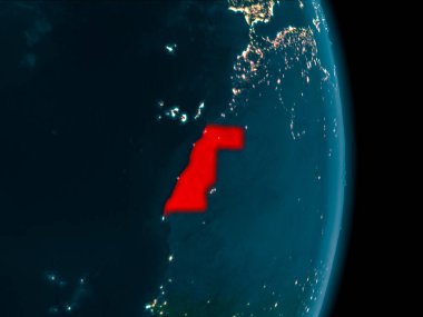 Batı Dünya yörüngesine geceleri görüldüğü gibi Sahra Illustration. 3D çizim. Nasa tarafından döşenmiş bu görüntü unsurları.